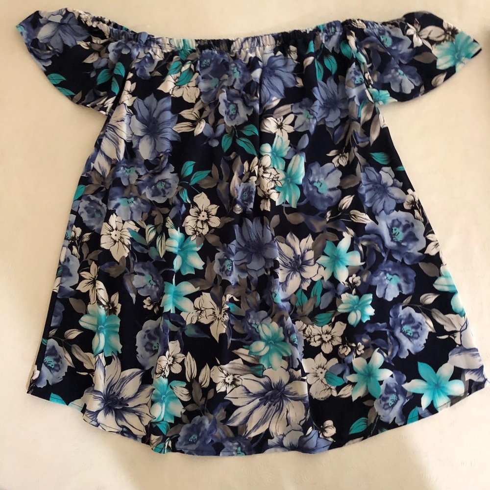 Peach Love Blue tropical off shoulder ladies top